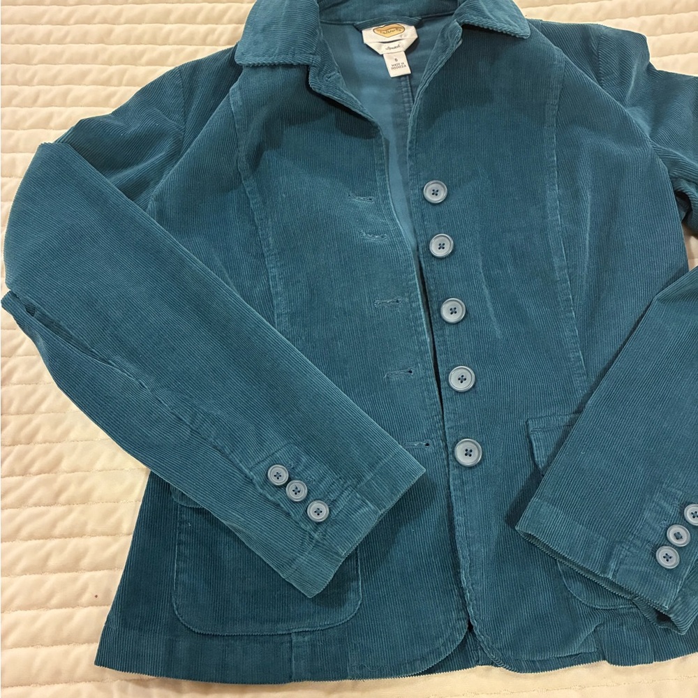 Talbots Teal Corduroy Blazer Size 6 Stretch - Picture 3 of 11